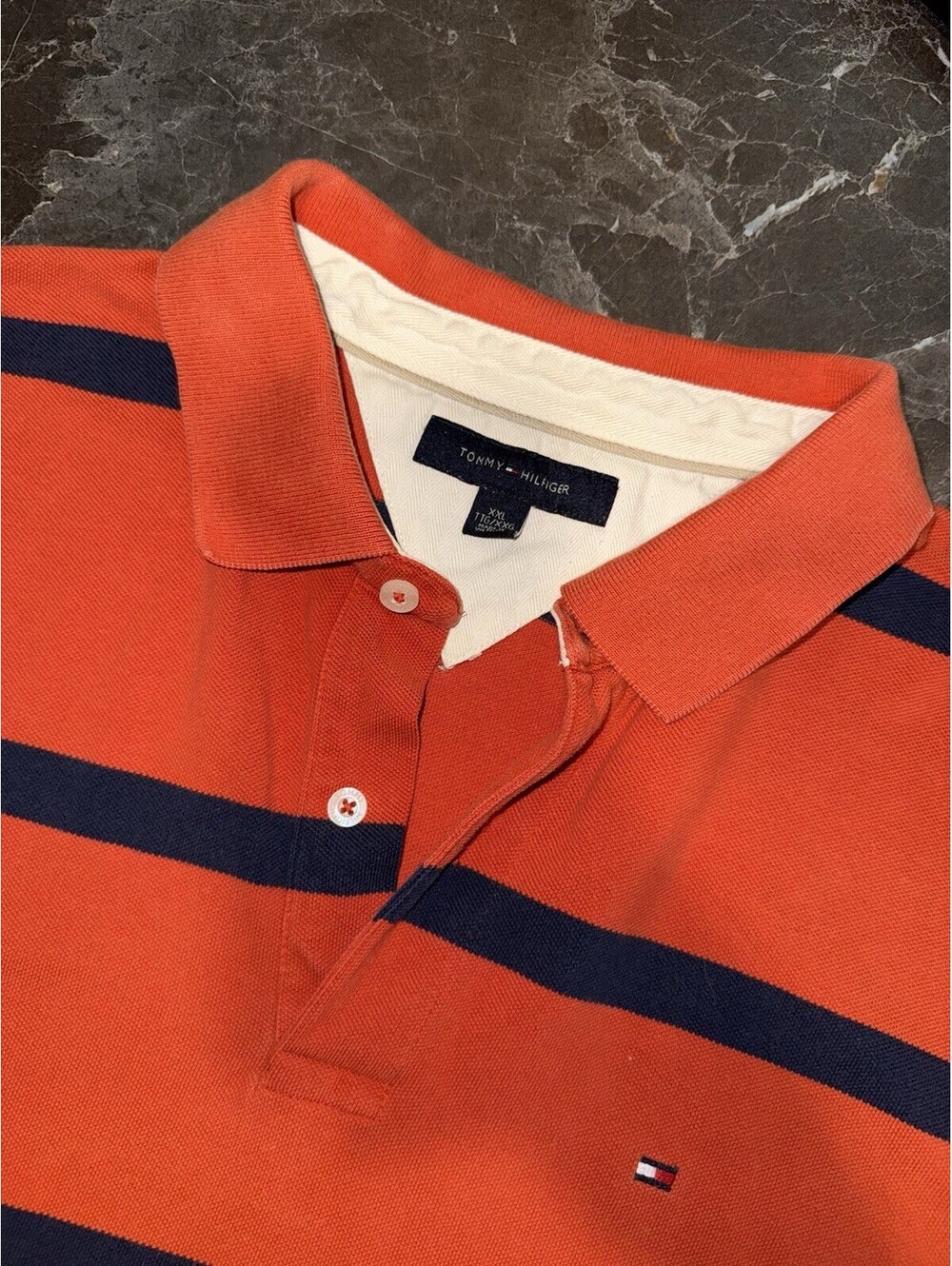 TOMMY HILFIGER Polo Shirt - Orange Striped - 2008